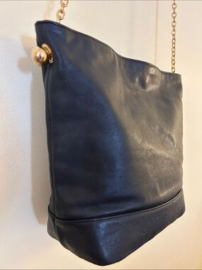 Objectives Leather Navy Shoulder Purse Gold-Tone Hardware Chain and Ball Strap